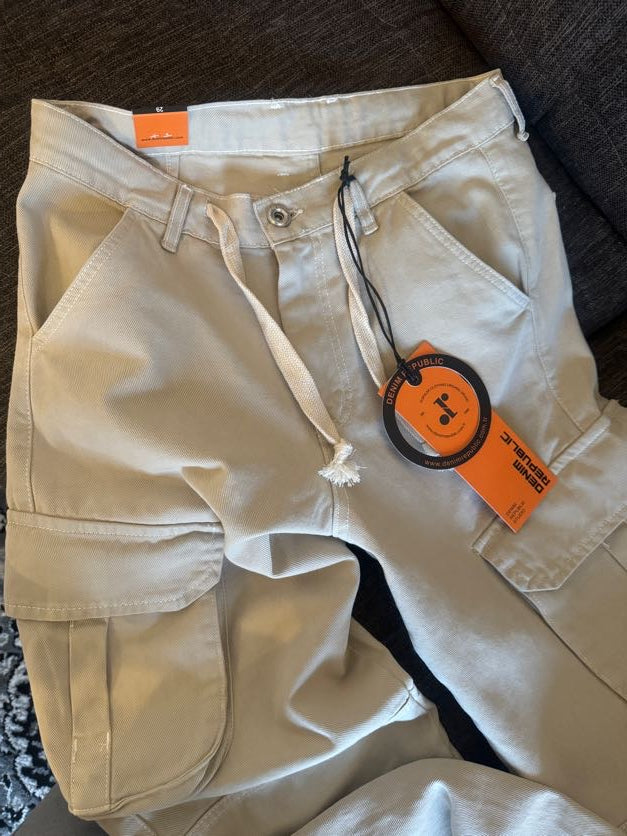 Denim Cargo Pants Beige